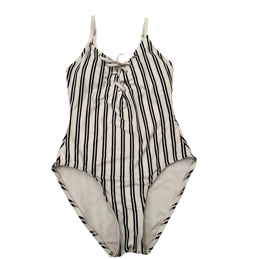 Nautica One Piece Swimsuit Striped Women's Size Medium White Black Stripe NAUTIC
